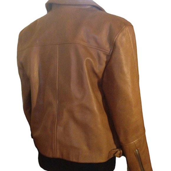 Teen Girls' XS (0-2) Timeless Classic- Casey Park Co Ltd-Brown Leather Jacket - Picture 5 of 15